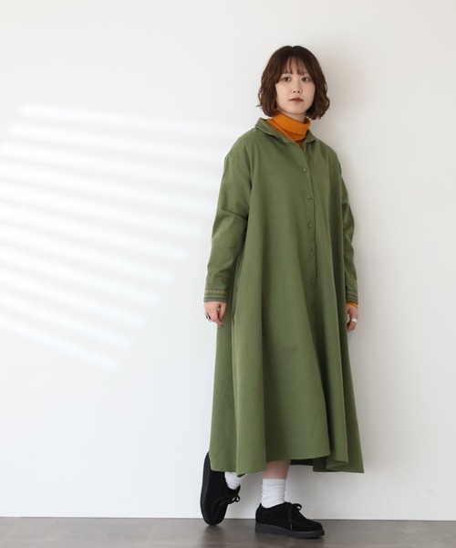 Emago（イマゴ） シャツワンピース つぶつぶ刺繍ワンピース 長袖