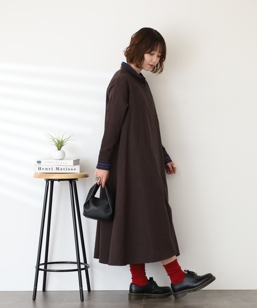 Emago（イマゴ） シャツワンピース つぶつぶ刺繍ワンピース 長袖
