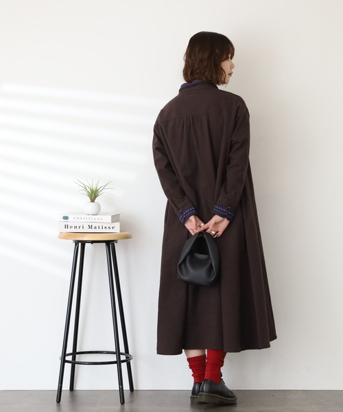 Emago（イマゴ） シャツワンピース つぶつぶ刺繍ワンピース 長袖