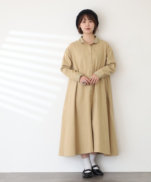 Emago（イマゴ） シャツワンピース つぶつぶ刺繍ワンピース 長袖