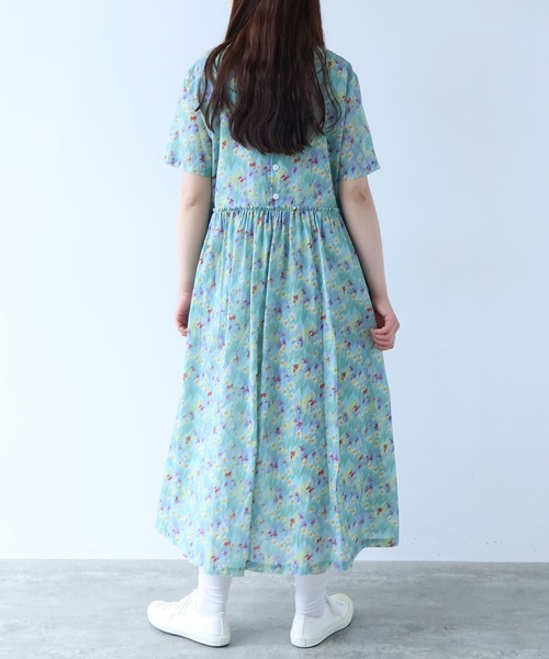 新品【bulle de savon】アリッサム プリントワンピース bulle de savon 大地プリントギャザーワンピース