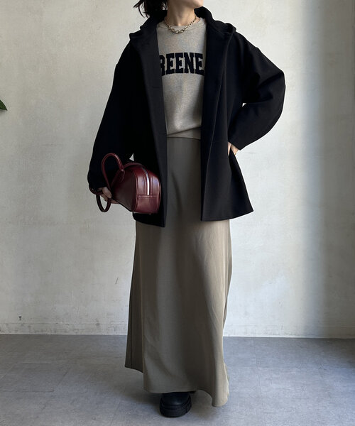 DouDou ドゥドゥ フーディーコート ブラック ミドル丈 定価38500円 DouDou（ドゥドゥ） コート アウター ハンドメイドミドル丈コート