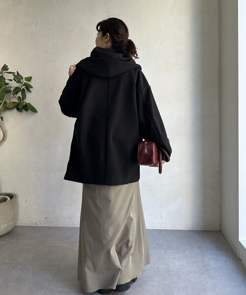 DouDou ドゥドゥ フーディーコート ブラック ミドル丈 定価38500円