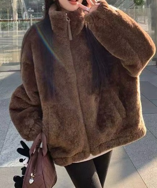 SHOUYO ブルゾン アウター ふわもこスタンドネックボアジャケット