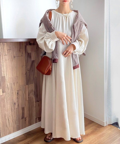 「JUNOAH」 長袖ワンピース MEDIUM グリーン系その他 レディース_画像3