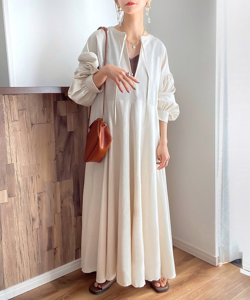 「JUNOAH」 長袖ワンピース MEDIUM グリーン系その他 レディース_画像4