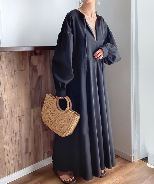 「JUNOAH」 長袖ワンピース MEDIUM グリーン系その他 レディース_画像6