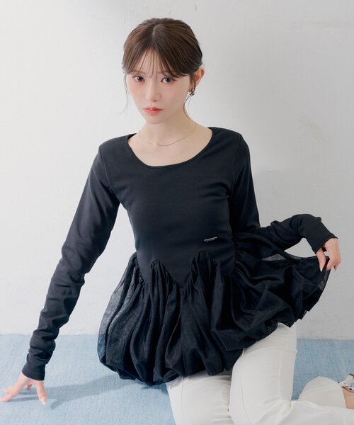 WEB限定【SALON by Chico】チューリップチュールバルーントップス Chico（チコ） tシャツ WEB限定「SALON by Chico」チューリップ