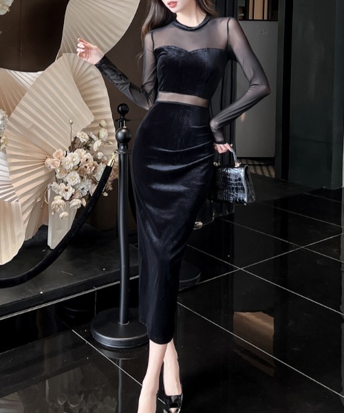 ドレス YUGA_YGMC　Velvet slit long dress