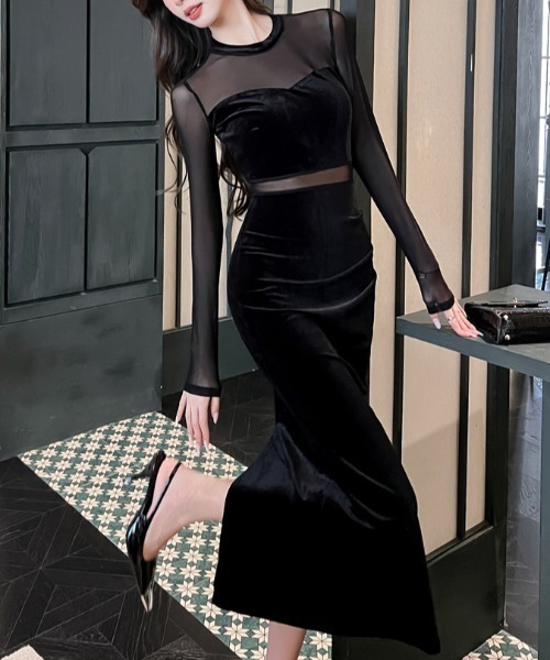 ドレス YUGA_YGMC　Velvet slit long dress