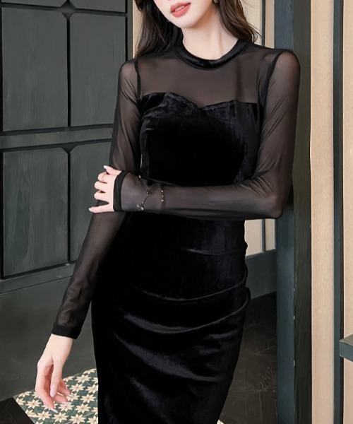 ドレス YUGA_YGMC　Velvet slit long dress