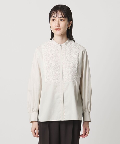 【美品】  UNITED ARROWS / ユナイテッドアローズ | サテン フラワー バンドカラーシャツ | アイボリー | レディース UNITED ARROWS - 【美品】 UNITED ARROWS / ユナイテッドアローズ