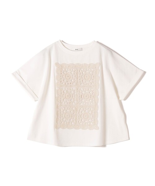 tシャツ 「WEB限定」「汗染み防止/手洗い可能」クロシェ ドッキング ショート スリーブ TEE レディースの画像