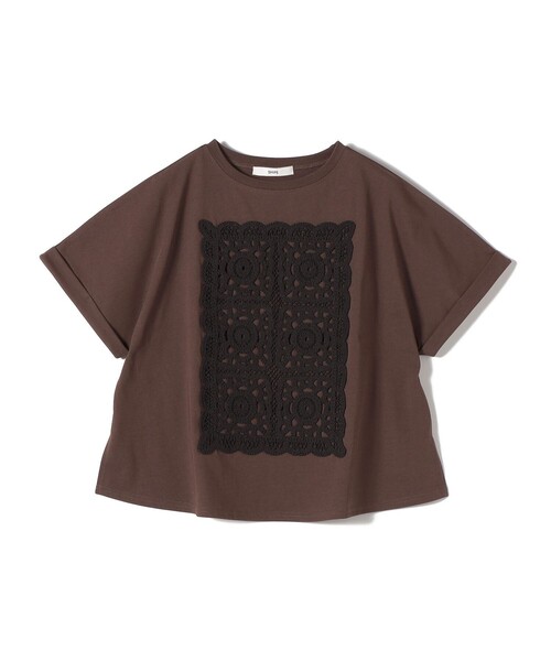 tシャツ 「WEB限定」「汗染み防止/手洗い可能」クロシェ ドッキング ショート スリーブ TEE レディースの画像