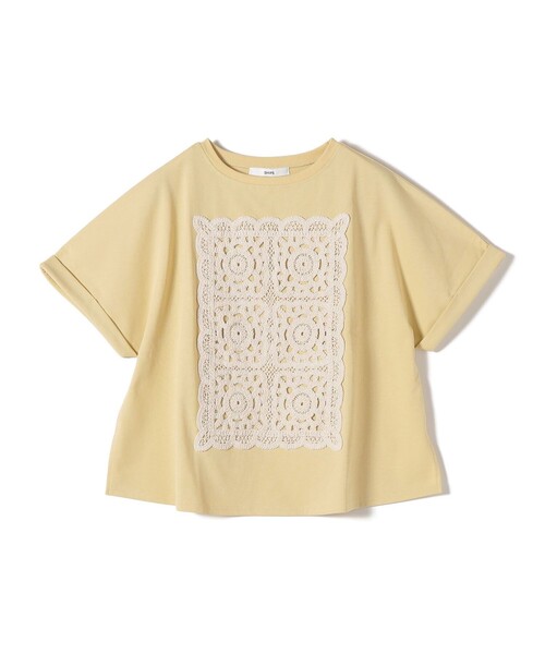 tシャツ 「WEB限定」「汗染み防止/手洗い可能」クロシェ ドッキング ショート スリーブ TEE レディースの画像