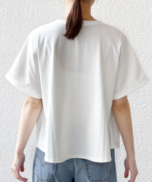 tシャツ 「WEB限定」「汗染み防止/手洗い可能」クロシェ ドッキング ショート スリーブ TEE レディースの画像