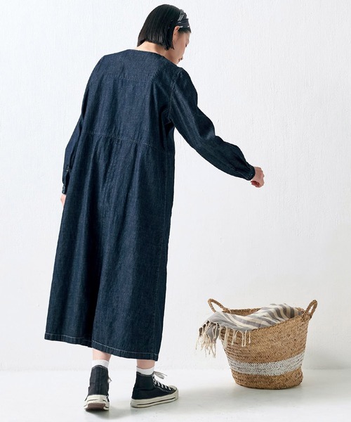 「Sunny clouds」 長袖ワンピース M インディゴブルー レディース_画像3