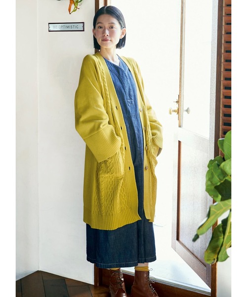 「Sunny clouds」 長袖ワンピース M インディゴブルー レディース_画像4