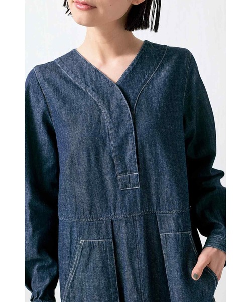 「Sunny clouds」 長袖ワンピース M インディゴブルー レディース_画像6