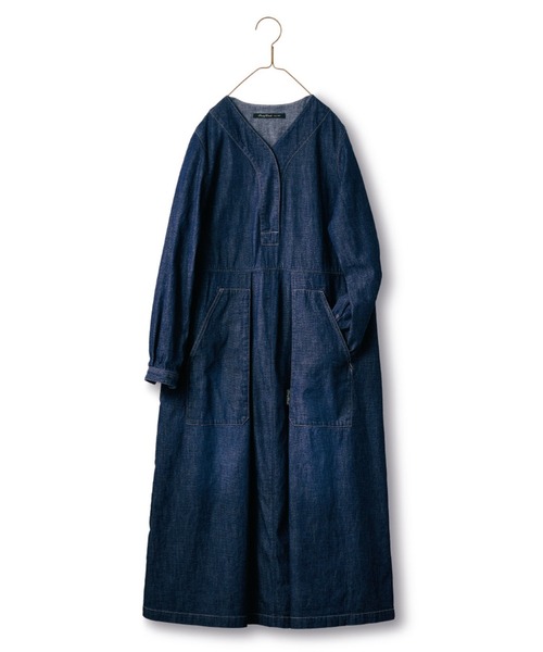 「Sunny clouds」 長袖ワンピース M インディゴブルー レディース_画像8