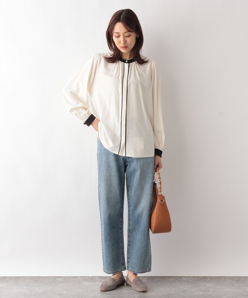 「GLOBAL WORK」 長袖ブラウス LARGE ダークブルー レディース_画像4