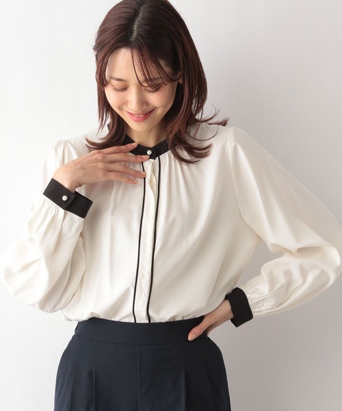 「GLOBAL WORK」 長袖ブラウス LARGE ダークブルー レディース_画像6