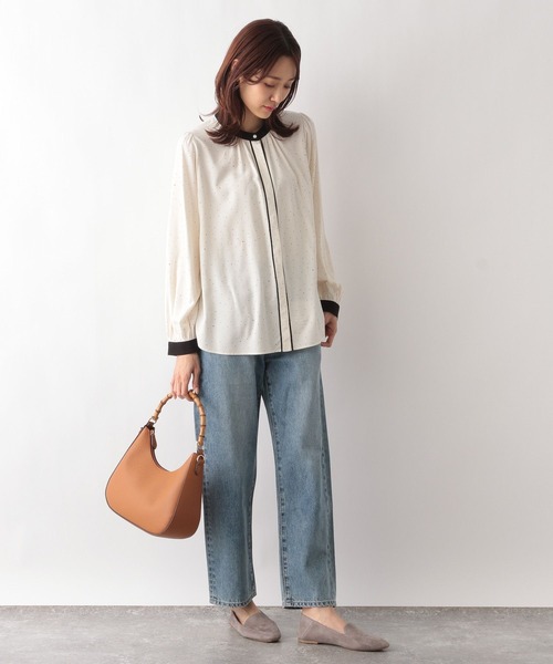 「GLOBAL WORK」 長袖ブラウス LARGE ダークブルー レディース_画像7