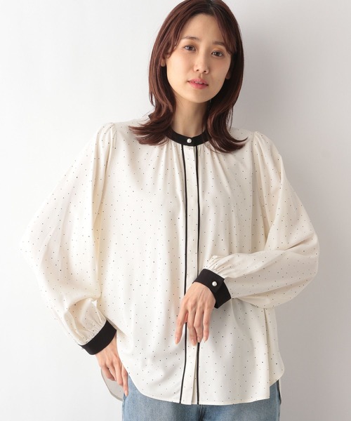 「GLOBAL WORK」 長袖ブラウス LARGE ダークブルー レディース_画像8