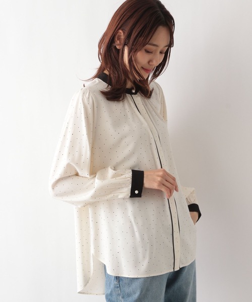 「GLOBAL WORK」 長袖ブラウス LARGE ダークブルー レディース_画像9