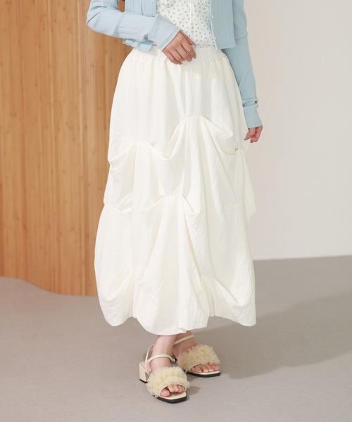 laulea ロング スカート 夏 lauleaタック入り変形バルーンスカート
