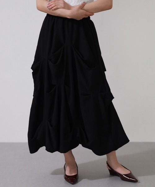laulea ロング スカート 夏 lauleaタック入り変形バルーンスカート