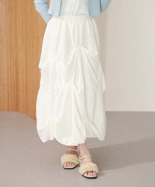laulea ロング スカート 夏 lauleaタック入り変形バルーンスカート