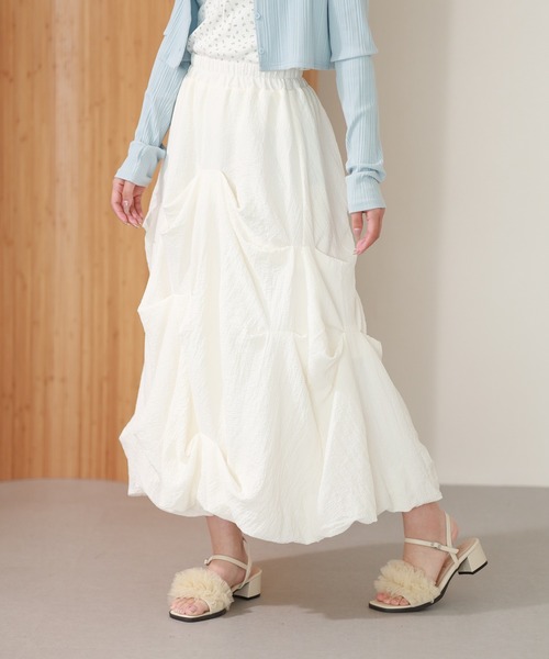 laulea ロング スカート 夏 lauleaタック入り変形バルーンスカート