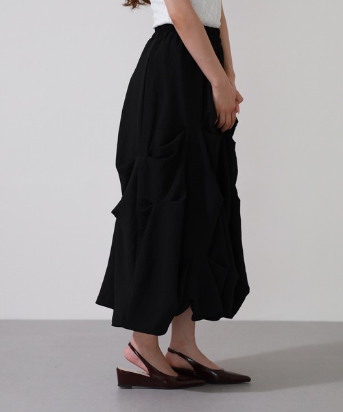 laulea ロング スカート 夏 lauleaタック入り変形バルーンスカート