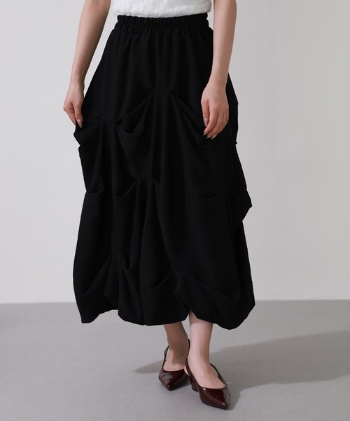 laulea ロング スカート 夏 lauleaタック入り変形バルーンスカート