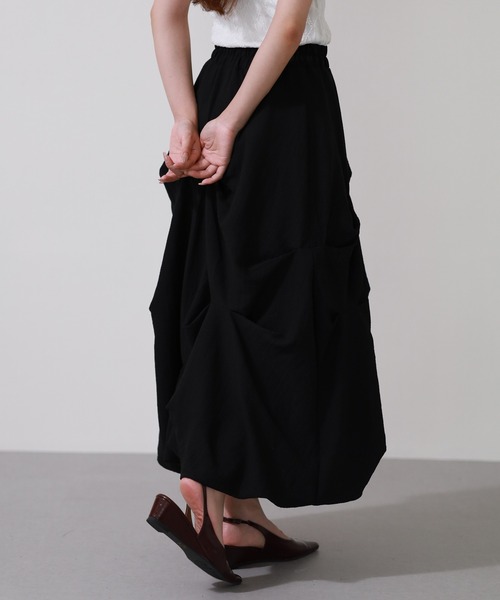 laulea ロング スカート 夏 lauleaタック入り変形バルーンスカート