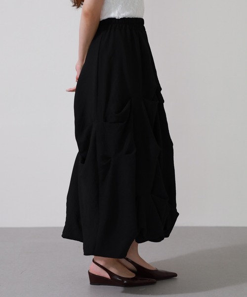laulea ロング スカート 夏 lauleaタック入り変形バルーンスカート