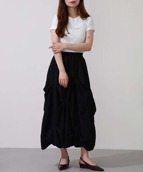 laulea ロング スカート 夏 lauleaタック入り変形バルーンスカート