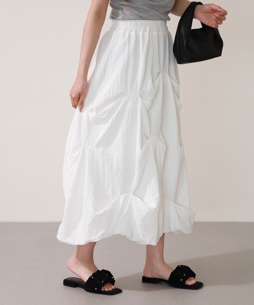 laulea ロング スカート 夏 lauleaタック入り変形バルーンスカート