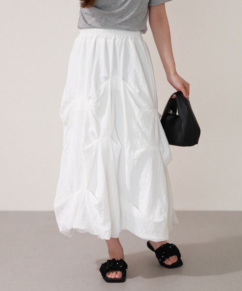 laulea ロング スカート 夏 lauleaタック入り変形バルーンスカート