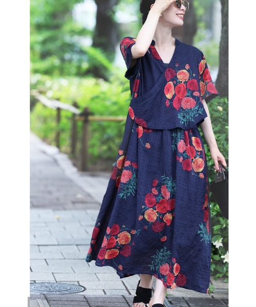 CHICWISH★花柄カシュクールラッフルワンピース☆ cawaii ワンピース 花のカシュクール風ワンピース : ZOZOTOWN
