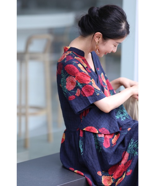 CHICWISH★花柄カシュクールラッフルワンピース☆ cawaii ワンピース 花のカシュクール風ワンピース : ZOZOTOWN