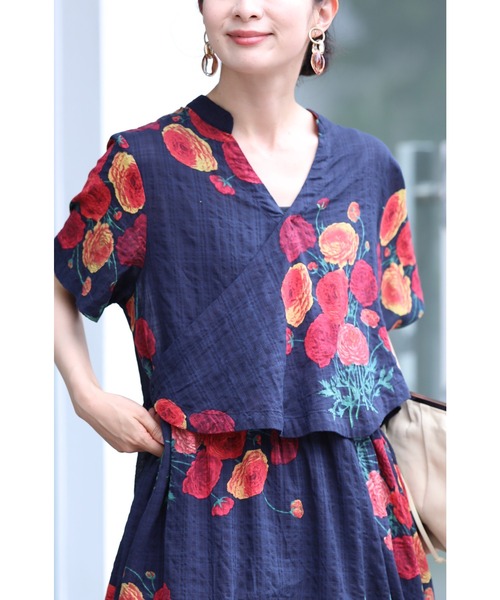 CHICWISH★花柄カシュクールラッフルワンピース☆ coordinate🍒 アプのラッフルカシュクールプリントワンピース