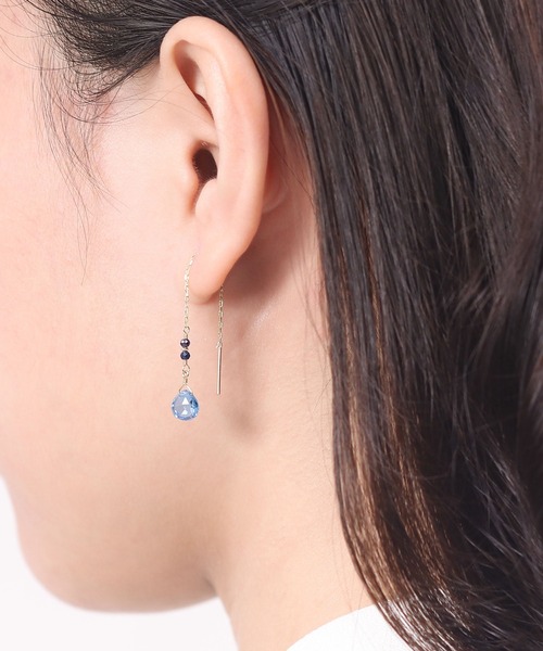 K10YG スイスブルートパーズ プリンセスカット ピアス 6mm 11月誕生石 11月誕生石 スイスブルートパーズ(ペアシェイプ) K10 フック