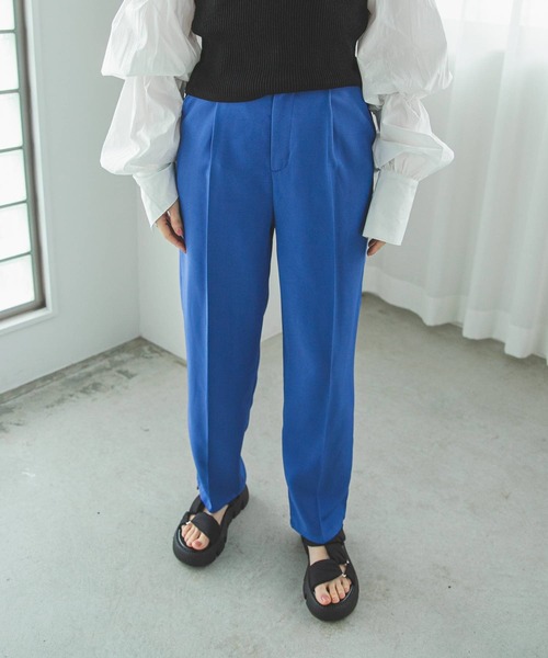スラックス レディース ワイドパンツ タック入り センタープレス bohmal スラックス パンツ タックセンタープレスワイドパンツ