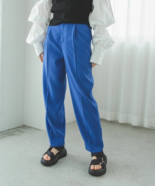 bohmal スラックス パンツ タックセンタープレスワイドパンツ