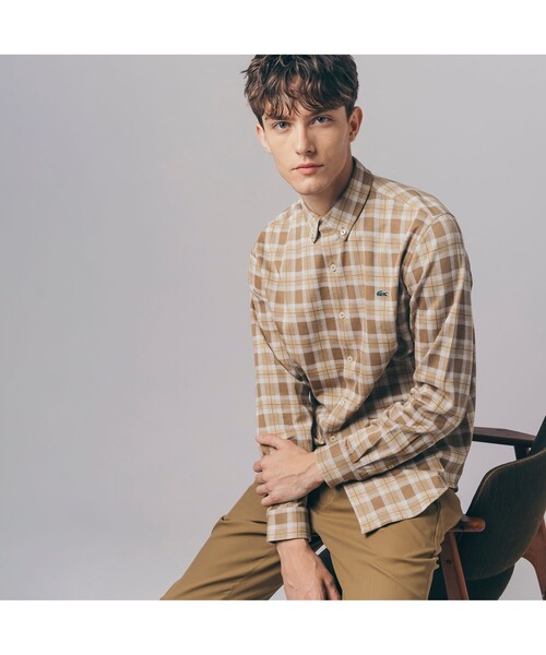 LACOSTE シャツ トーナルチェックジャージシャツ メンズ