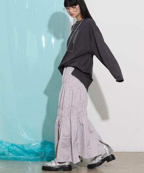 スカート Yoon AMBIDEX Store 強撚ラチネ ラップIラインスカート(F クロ): yuni