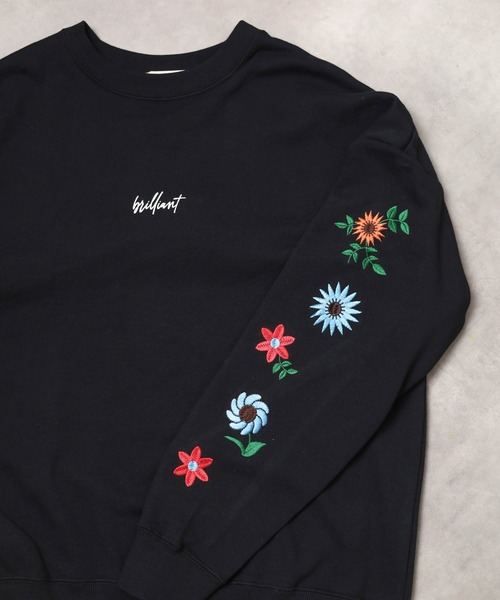 トレーナー スウェット 「フラワー刺繍」裏毛スウェット レディース メンズ B.I.D. トレーナー スウェット 「フラワー刺繍」裏毛スウェット
