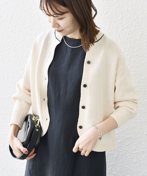 SHIPS any カーディガン any:「手洗い可能」リリヤーン ライン クルー